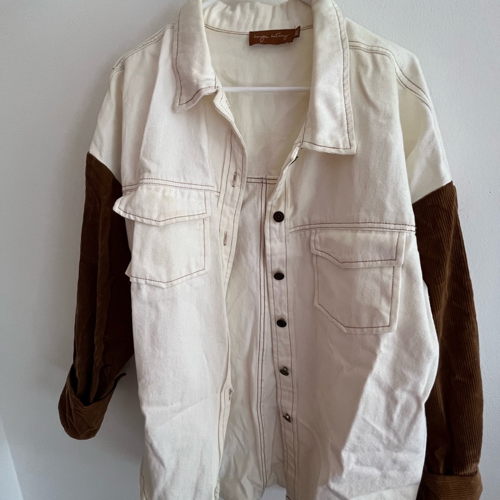 Cream and Brown Two-Tone Button-Up Jacket